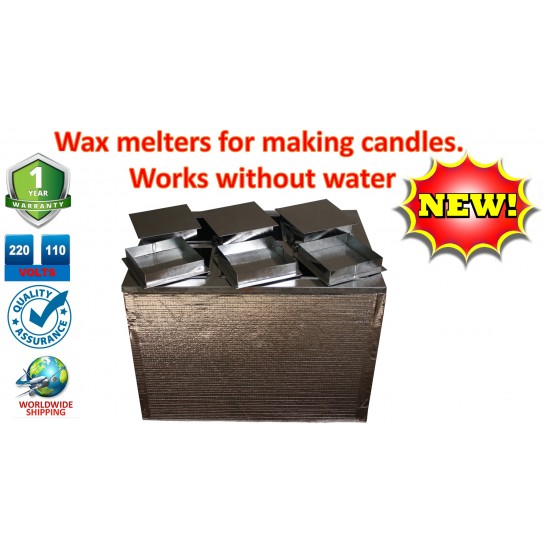 Best Candle Making Supplies: WORKS WITHOUT WATER, Wax Heater. 6 mini Square Dipping Tanks Best Candle Making Supplies: WORKS WITHOUT WATER, Wax Heater. 6 mini Square Dipping Tanks